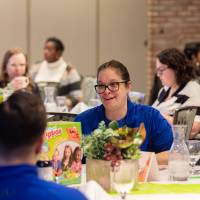 people talking at luncheon table photo 6